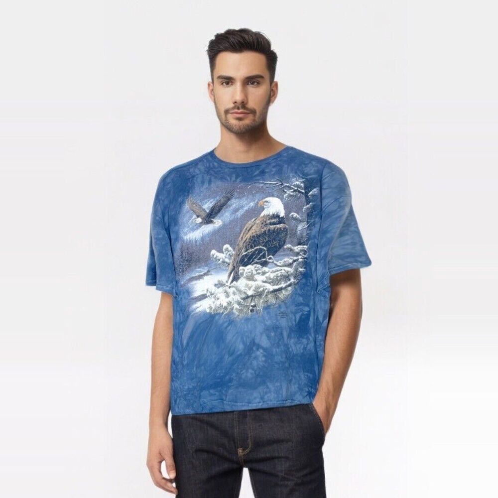 The Mountain XL Bald‎ Eagle T-Shirt Blue Tie Dye Short Sleeve Snow Wild Wings